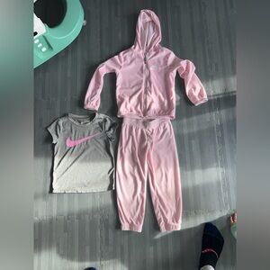 Nike Pink Hoodie and Jogger Set with Gray Tee